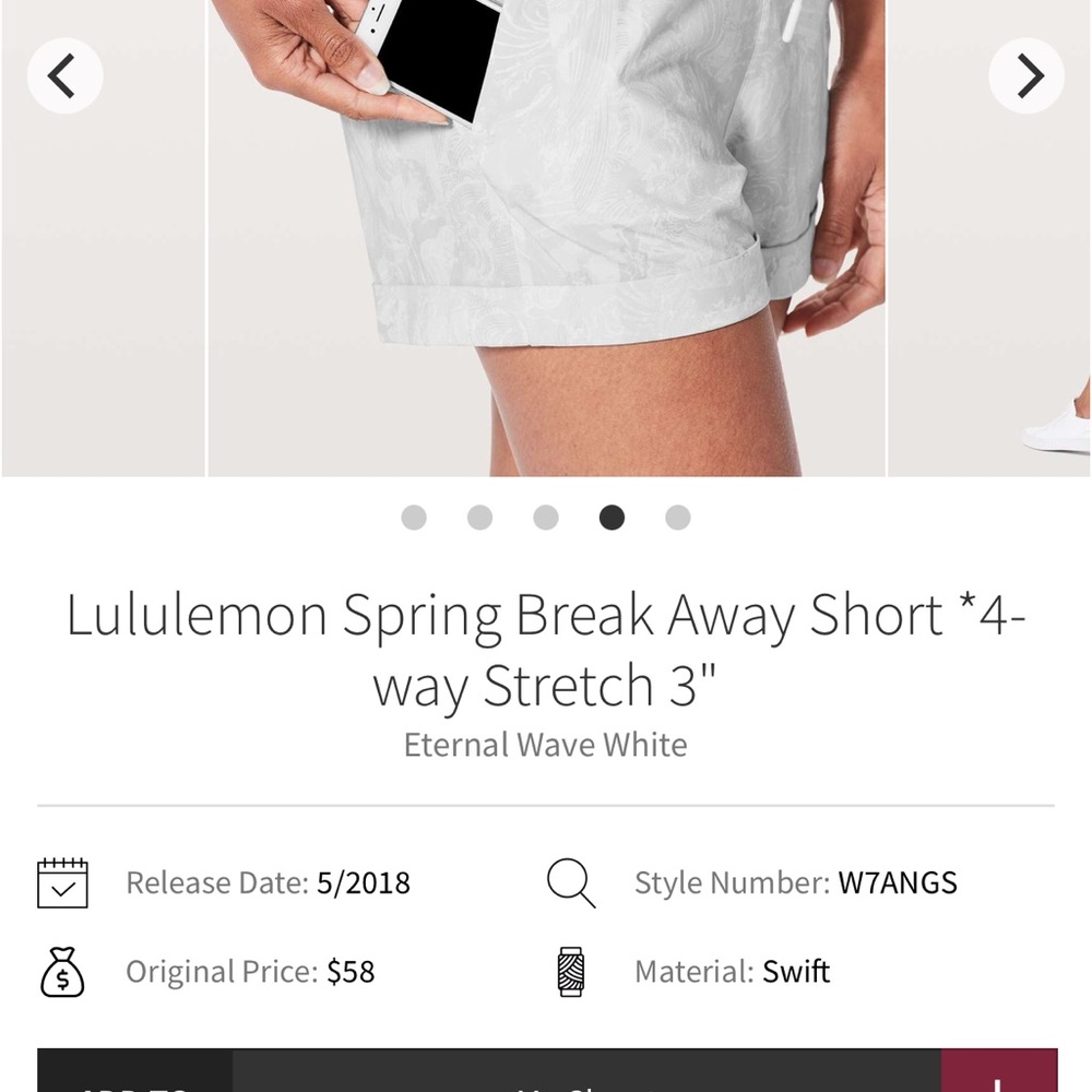 Lululemon White 4-Way Stretch Shorts